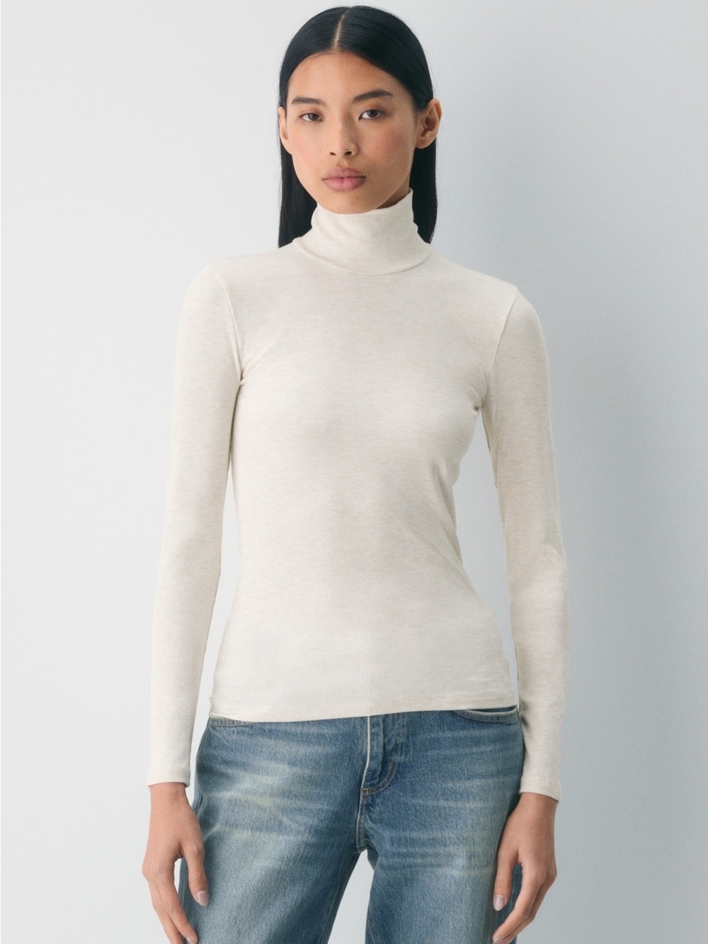 Aritzia Wilfred Only Turtleneck Fitted Long Sleeve Heather Oatmeal size Medium
